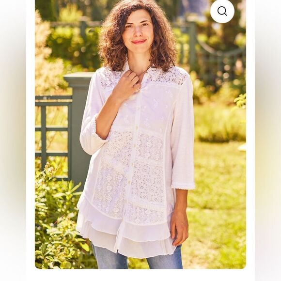 April Cornell White Cotton Lace Nostalgia Blouse| Size S - Picture 1 of 11